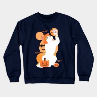 HALLOWEEN PUMPKIN WHITE ORANGE CAT Crewneck Sweatshirt